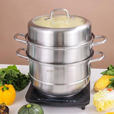 China KOBACH Viable Kitchenware 4 Layers Cooking Pot 32cm Thick Food Steamer Stainless Steel Soup Pot With Clear Lid for sale