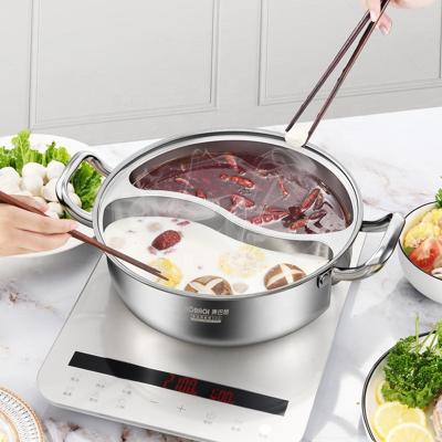 China Sustainable Wholesale KOBACH Kitchen Cooking Pans Thickened Stainless Steel 2 In 1 Divided Chinese Hotpot Hot Pot for sale