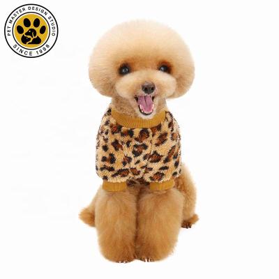 China Factory Stocked Wholesale Outlet Winter Dog Clothes Coat Leopard Grain Knitted Jacket Fashion Dog Sweater Made China for sale