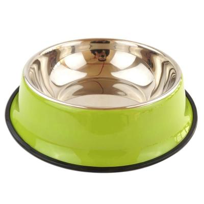 China Sustainable Stainless Steel Dog Bowl Water Food Feeder Rolls Non-Slip Drip Proof Base Dog Bowl for Medium Small Pets for sale