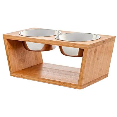 China Sustainable Metal Double Food Bowl Pet Raised Pet Feeder Raised Dog Bowls With Two Stainless Steel Bowls For Medium Dogs for sale