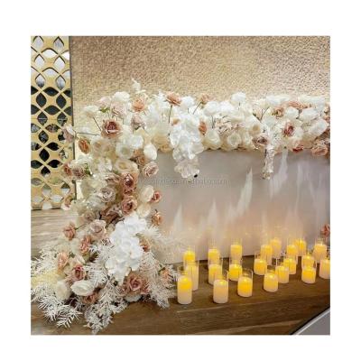 China Hot Pink White Artificial Flower Runner Artificial Silk Dusty Rose Flower Balls Party Event Decoration Hot Pink Rose Runner for sale