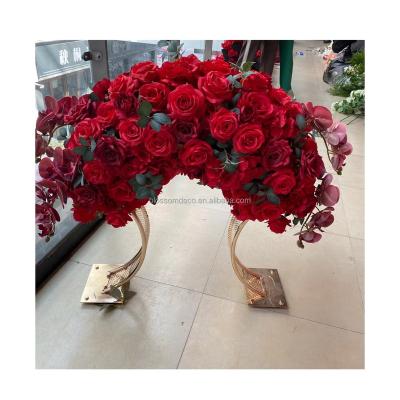 China Artificial Rose Balls Wedding Flower Arrangement Event Party Birthday Decoration Artificial Dark Red Vase Flower Large In Stand Rose Centerpieces for sale