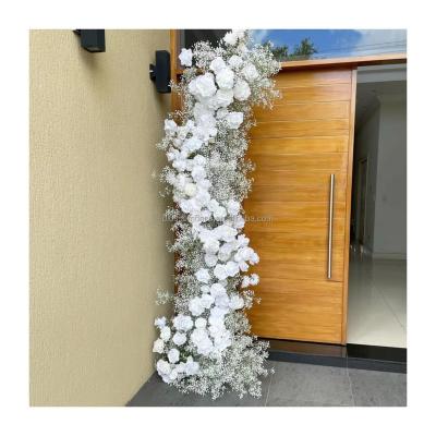 China Customized silk artificial table wedding wedding rose whitebabybreath flower runner artificial rose table centerpieces decoration babybreath flower runner 200cm long for sale