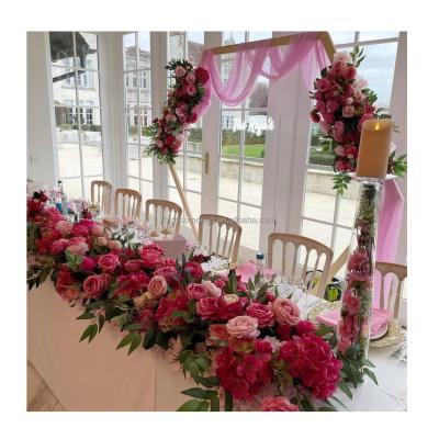 China Silk Artificial Table Wedding Customized Babybreath Flower Table Runner 200cm Long Artificial Rose Flower Runner Rose Wedding Decoration Table Runner for sale