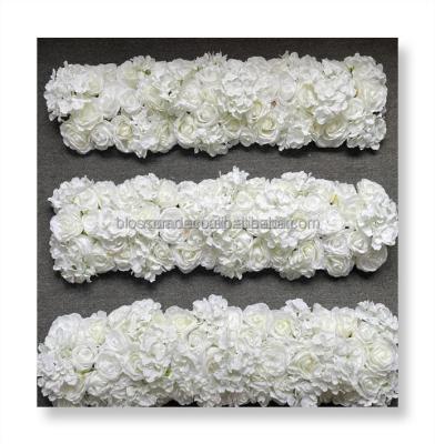 China Silk Artificial Cheap Runner Wedding Customized Flower Arrangement Artificial Rose White Rose Flower In Babybreath Flower Runner 200cm Long Table Centerpieces Decoration for sale