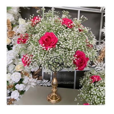 China Artificial Silk Rose Ball Baby's Breath Flower Balls Wedding Party Hotel Party Red Rose Decoration Artificial Flower For Wedding Table Centerpieces for sale