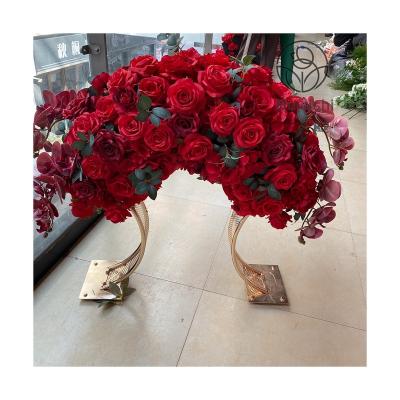 China Crescent Moon Burgundy Passionate Rose Table Decoration Artificial Flower Red Centerpiece Tall 130cm Size for sale