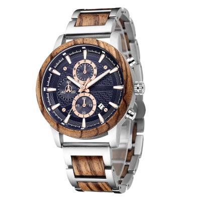 China Dropshipping Popular Wrist Watch Chronograph Reloj Hombre Zebra Walnut Natural Rosewood Metal and Chronograph Quartz Wood Watch for Men for sale