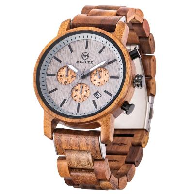 China Wholesale Factory Price Auto Date Customized Your Logo Luxury Japan Quartz Movement Chronograph Men's Wood Dropshipping Watch for sale