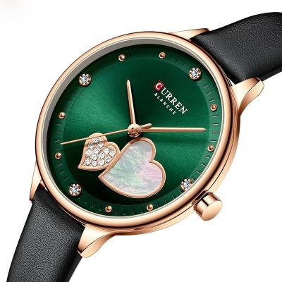 China Dropshipping Water Resistant Customized Logo 3D Shell Heart Dial Geunine Leather Curren Reloj Strap 2021 Women Quartz Watch For Girls for sale