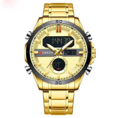 China Curren Brand Automatic Mens Watches Fashion 3 Bars Stainless Steel Day Date 2021New Waterproof Luminous Led Chronograph Analog-Digital Watch for sale