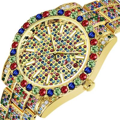 China Automatic Date Drop Shipping New Arrival Diamond Rhinestone Bling Causal Dress Mens Clock 2021 Colorful Quartz Man Iced Out Watch Men's Watches for sale