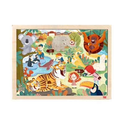 China INDOOR GAMES PLAY TOI Classic Puzzle Zoo 48pcs wooden brain teaser with storage Tray Children animal puzzle for sale