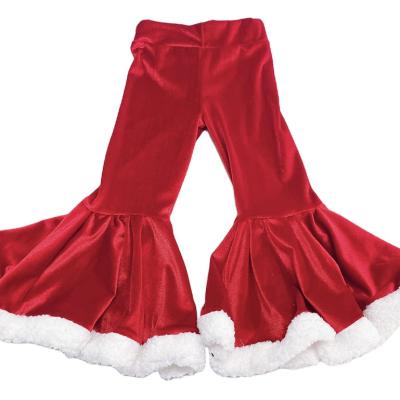 China Color Fade Proof Wholesale Child Santa Pants Christmas Red and Green Rocket Velvet Bottom Bell Pants for sale