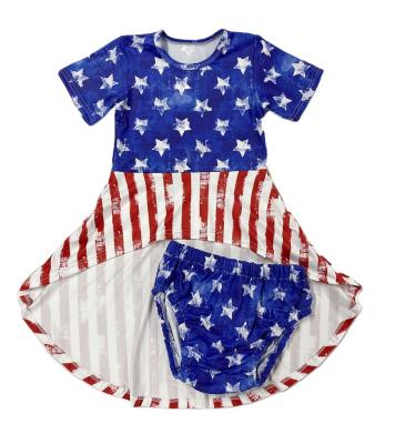 China Formal Hot Sale Summer Kids Fashion 4th Of July Outfits Star Print Dress And Bummies For Girl for sale