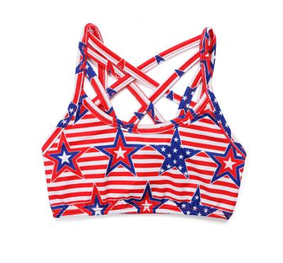 China Wholesale Kid's QUICK DRY Patrotic 4th of July Underwaist White Vest Crossover Red Strap and Blue Flag Vest for Girls for sale