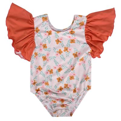 China Ruffle Sleeve Baby Kids Clothing Cotton Leos Ruffle Sleeve Romper Girls Orange Floral Overalls For Toddlers for sale