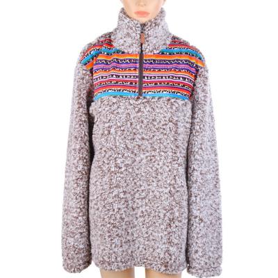 China High quality plus size rainbow leopard winter shear fluffy striped casual zipper turtle neck Sherpa sweaters for women for sale