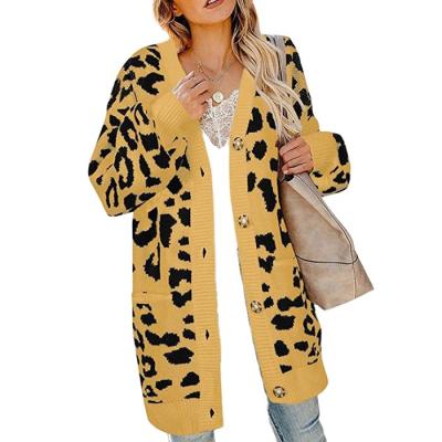 China Breathable Hot Sale Women Long Sleeve Warm Leopard Pocket Sweater Coats For Autumn for sale