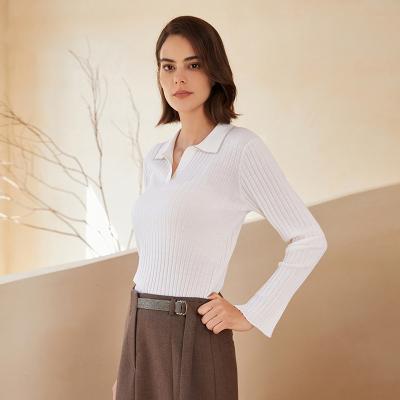 China Breathable Classic Polo Collar Pullover Women's 2023 Autumn New Top 100% Merino Wool Knit for sale