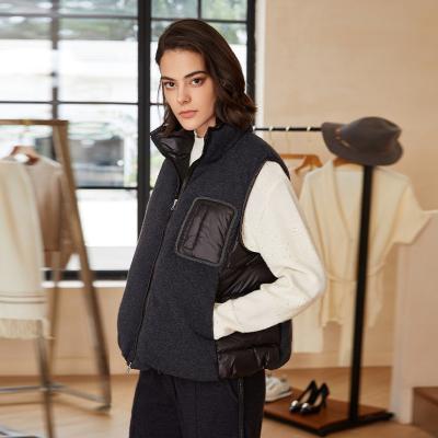 China Breathable Medium to high collar cashmere wool patchwork white goose down down jacket vest female for sale