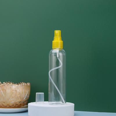 China Cosmetic Economic Custom Design Transparent 200ml Pet Spray Bottle With Yellow Spout for sale