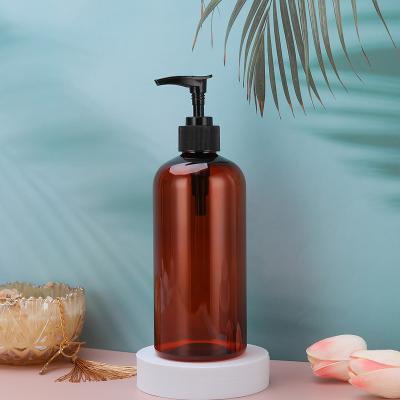 China Good Quality 500ml Cosmetic Hot Selling Amber Shampoo Bottle Big Packaging Empty Pump Bottle for sale