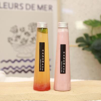 China Soft Drink Champagne Packaging Plastic Juice Bottle 7oz 200ml Conical Leak Proof Beverage Suppliers With Lid for sale