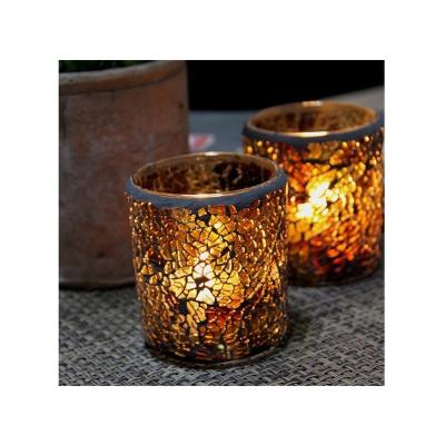 China Decorate European Style Mosaic Glass Candle Jars Amber Confession Romantic Candlelight Dinner Bar Add Atmosphere Candle Cup Decoration for sale