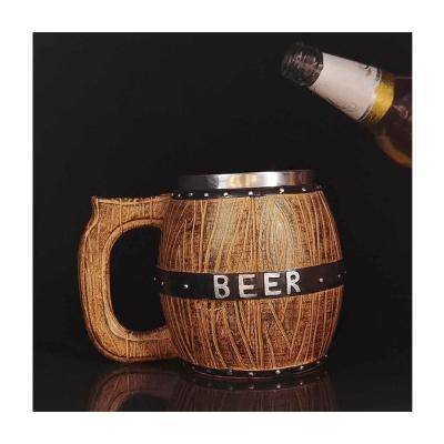 China Viable natural environmental protection wood and stainless steel beer mug link beer barrel personality bar large capacity mug for sale