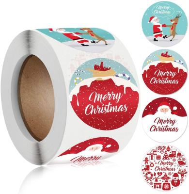 China Waterproof 1.5 Inch 4 Designs Round Merry Christmas Stickers Labels Bun For Cards Gift Envelopes Boxes for sale