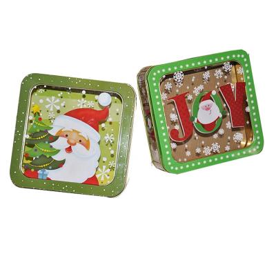 China Eight Recyclable Antique Factory Side Audit Tin Can Christmas Cookie Cans With Window for sale