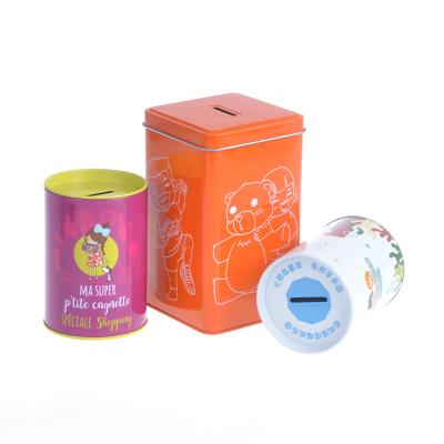 China Recyclable Stainless Tin Can Custom Design Metal Coin Bank Tin Can Money Bank for sale