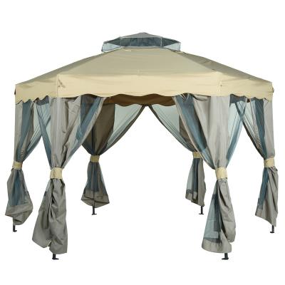 China Portable Outdoor Gazebo SUNSHADING Hexagonal Folding Pop Gazebo With Mosquito Net for sale