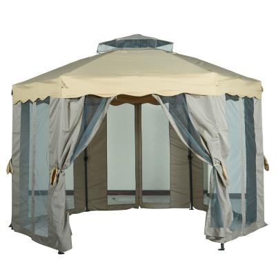 China Portable Outdoor Waterproof Canopy SUNSHADING Hexagonal Folding Pop Up Gazebo With Mosquito Net for sale