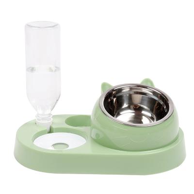 China Stocked 2022 New 3 in 1 Automatic Pet Water Bottle Food Dish Feeder for Cat Dog for sale