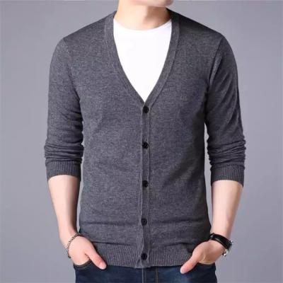 China OEM Men's Cardigan Wool/Cashmere Youth V-neck Thin Knit Sweater With Bottom Coat Solid Color Sweater for sale