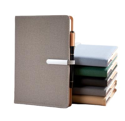 China Custom Logo A5 Business Planner Notebook Metal Loop Cloth PU Magnetic Leather Notepad for sale