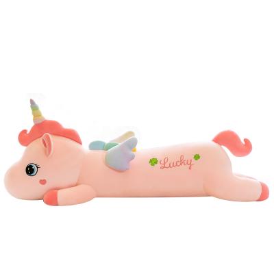 China Pretty Gift 75cm 2022 New Hot Kids Toy Pink Unicorn Stuffed Animal Soft Baby Unicorn Long Plush Pillow Kawaii Sales Toys With Rainbow Wing for sale