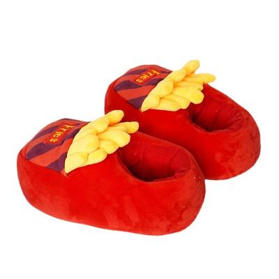 China House and Home Cute Winter Hamburger Warm Shoes and Bedroom Furry Fluffy Stuffed Non-slip Teddy Bear Slippers Food Plush French Fries Slippers for sale