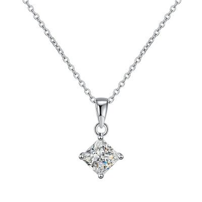 China TRENDY Husky 1 carat Princess cut stylish women's pendant 925 silver jewelry Moissanite necklace for sale