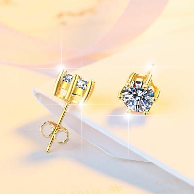 China CLASSIC 18K gold plated classic six claws Zircon fashion high jewelry 925 silver earrings for sale