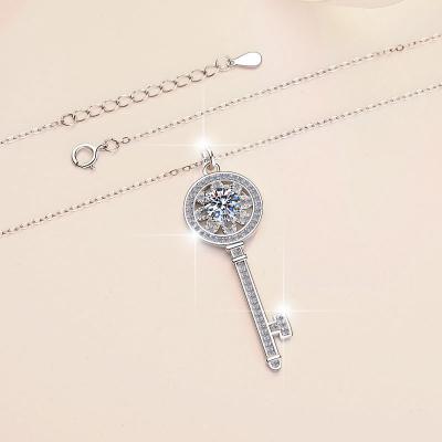 China TRENDY Gift Unique design gold plated key Moissanite pendant 925 standard silver necklace jewelry for sale