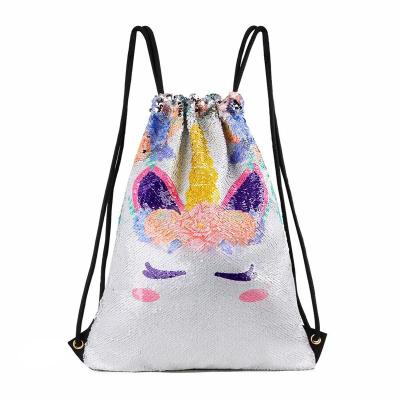 China Magical Everyday Life Unicorn Pattern Sequins Drawstring Bag Kids for sale