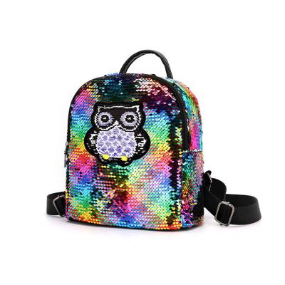 China Polyester Waterproof Animal Waterproof Fashion Owl Reversible Sequin Backpack Kids Unisex Zipper Zipper and Latch Interior Slot Softback Pocket for sale