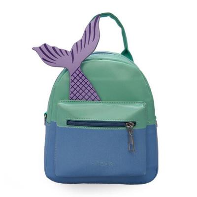 China Creative cute PU cartoon school bag fish tail patchwork color block leather waterproof backpack for women for sale