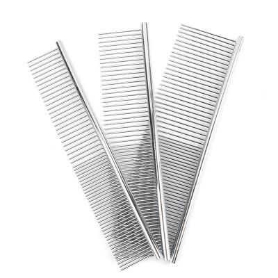 China Stocked Factory Wholesale Cheap Pet Straight Comb Stainless Steel Pet Comb Open Knot Comb for sale