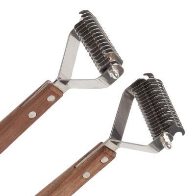 China Stocked 2 Sided Professional Stainless Steel Grooming Rake Comb Dog Dematting Rake Comb Pet Knot Comb for sale