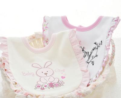 China Double Ply Sustainable Cotton Beige Wholesale Baby Bibs With Lace for sale